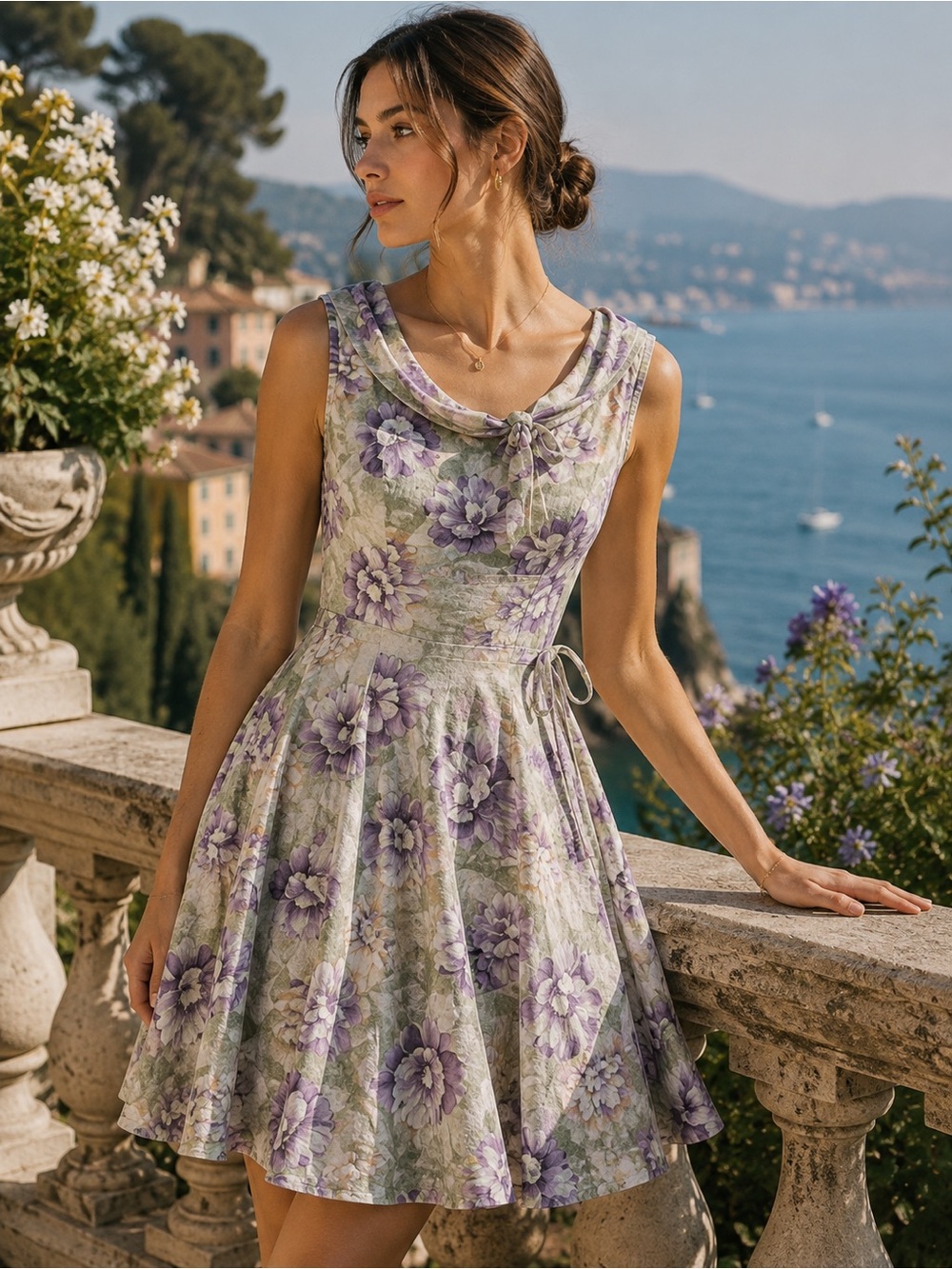 🇺🇸 Romantic Floral Fit & Flare Dress | Lavender Garden Print | Size S